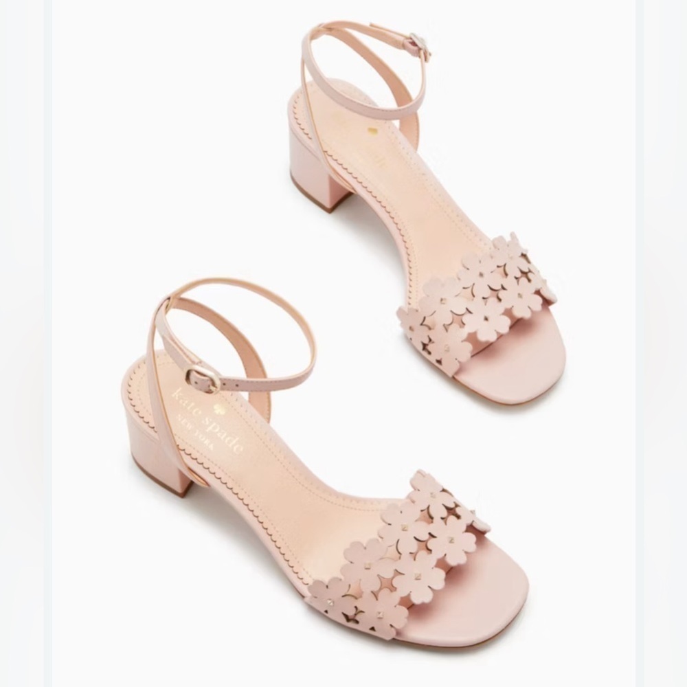 kate spade Daisy Floral 100% Cow Leather Mid Sandals, Rose Smoke Pink